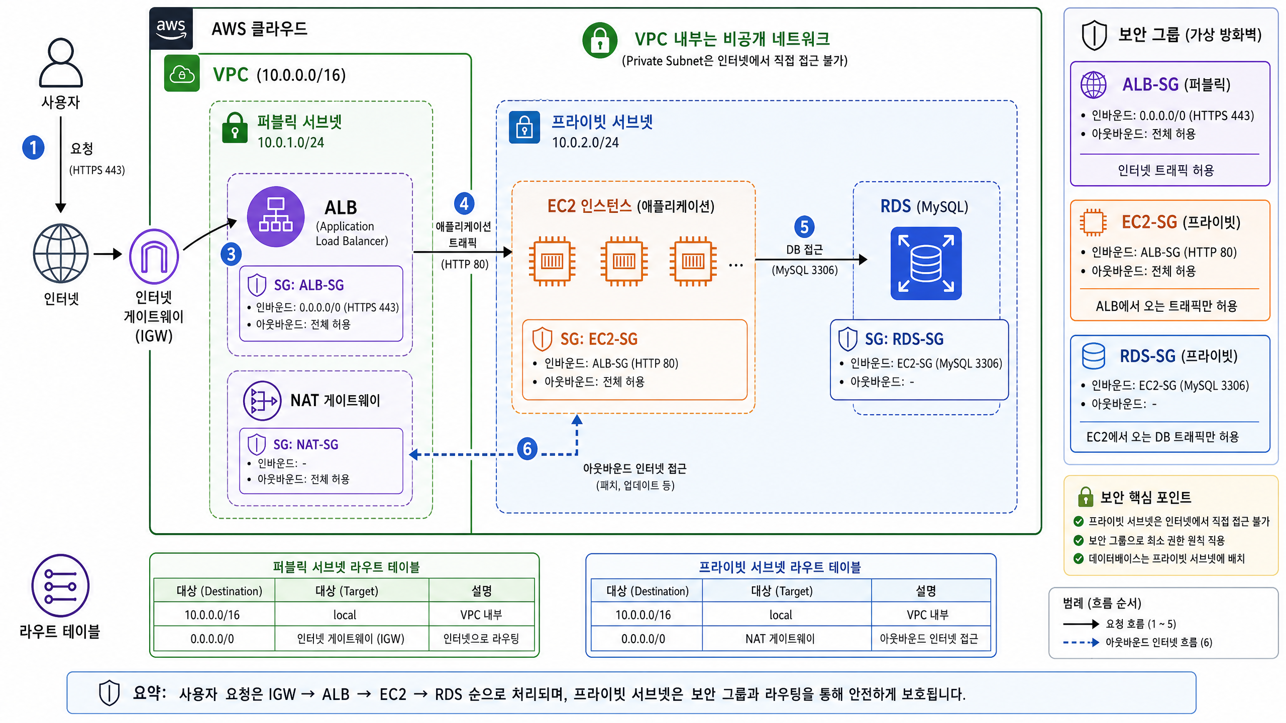 AWS 요청 흐름 및 VPC 구조