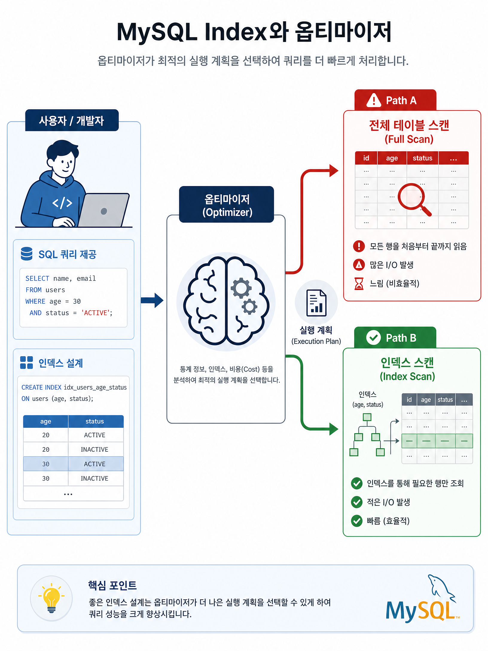 MySQL 인덱스와 옵티마이저 개념도
